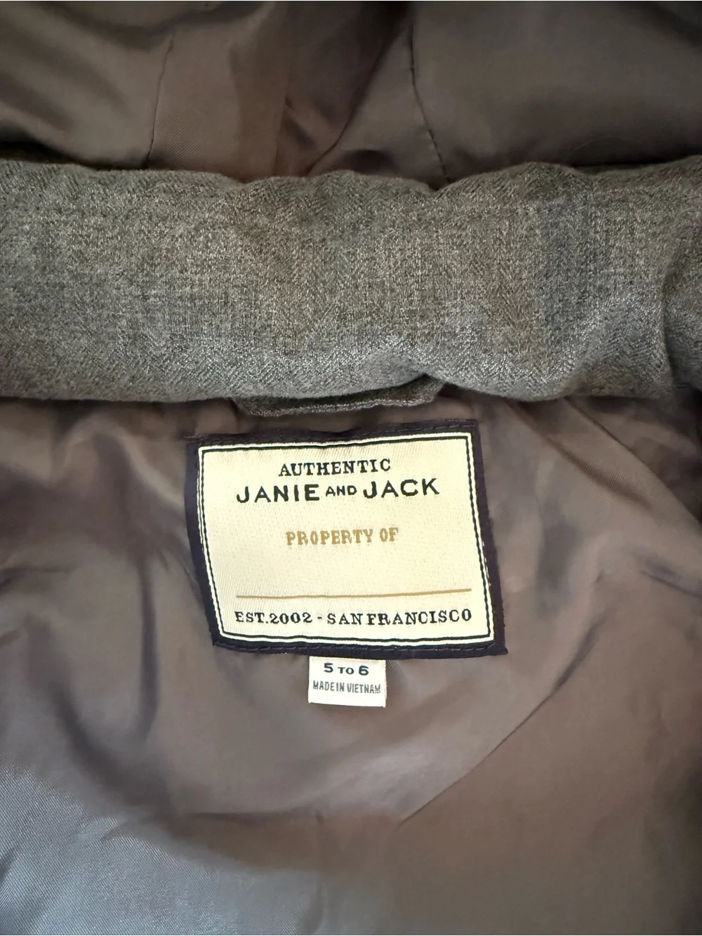Janie and Jack Gray Quilted Hooded Puffer Jacket with Faux-Fur Trim - Sz 5-6